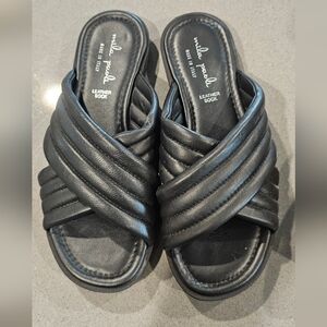 Mila Paoli Black Leather Slide Sandals